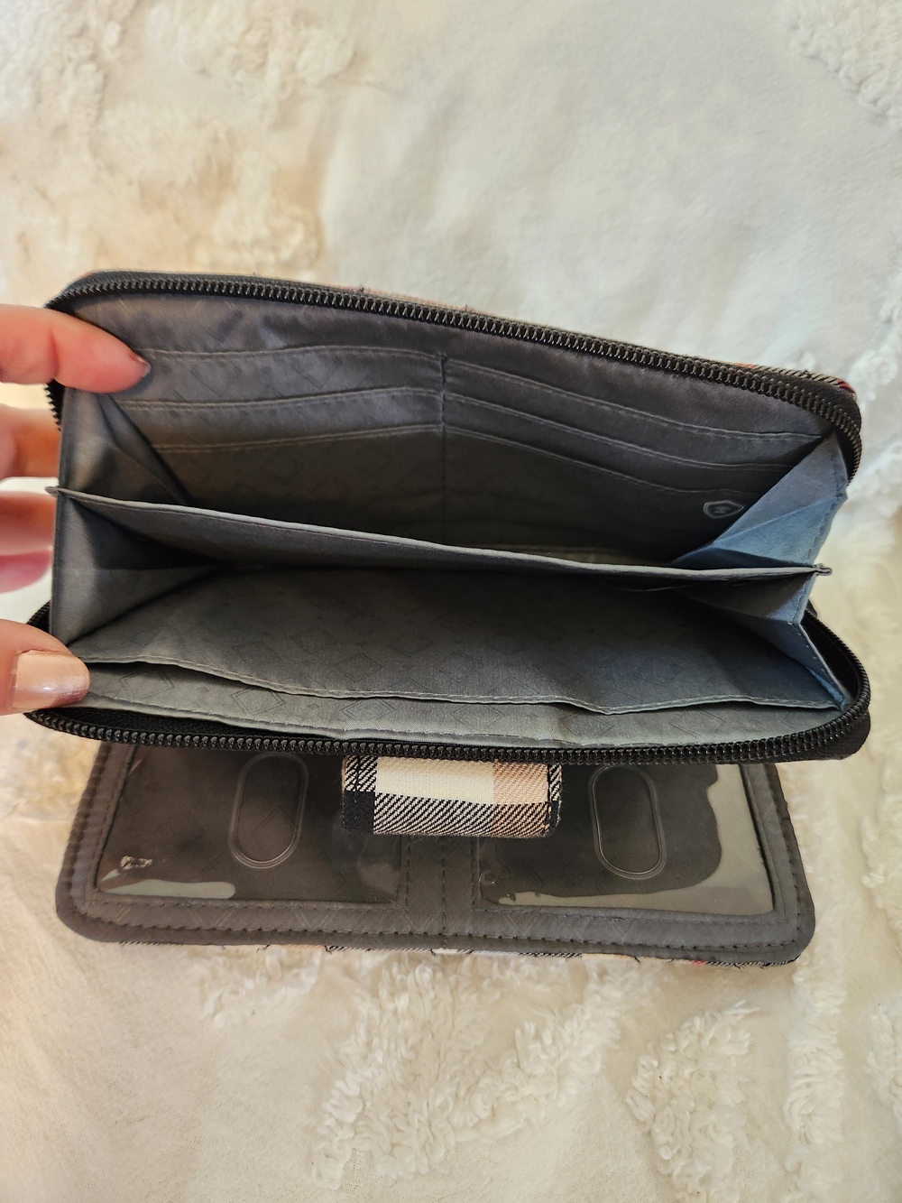 Vera Bradley Quilted Plaid Zip Wallet - Black/Gray/Red - Picture 5 of 11